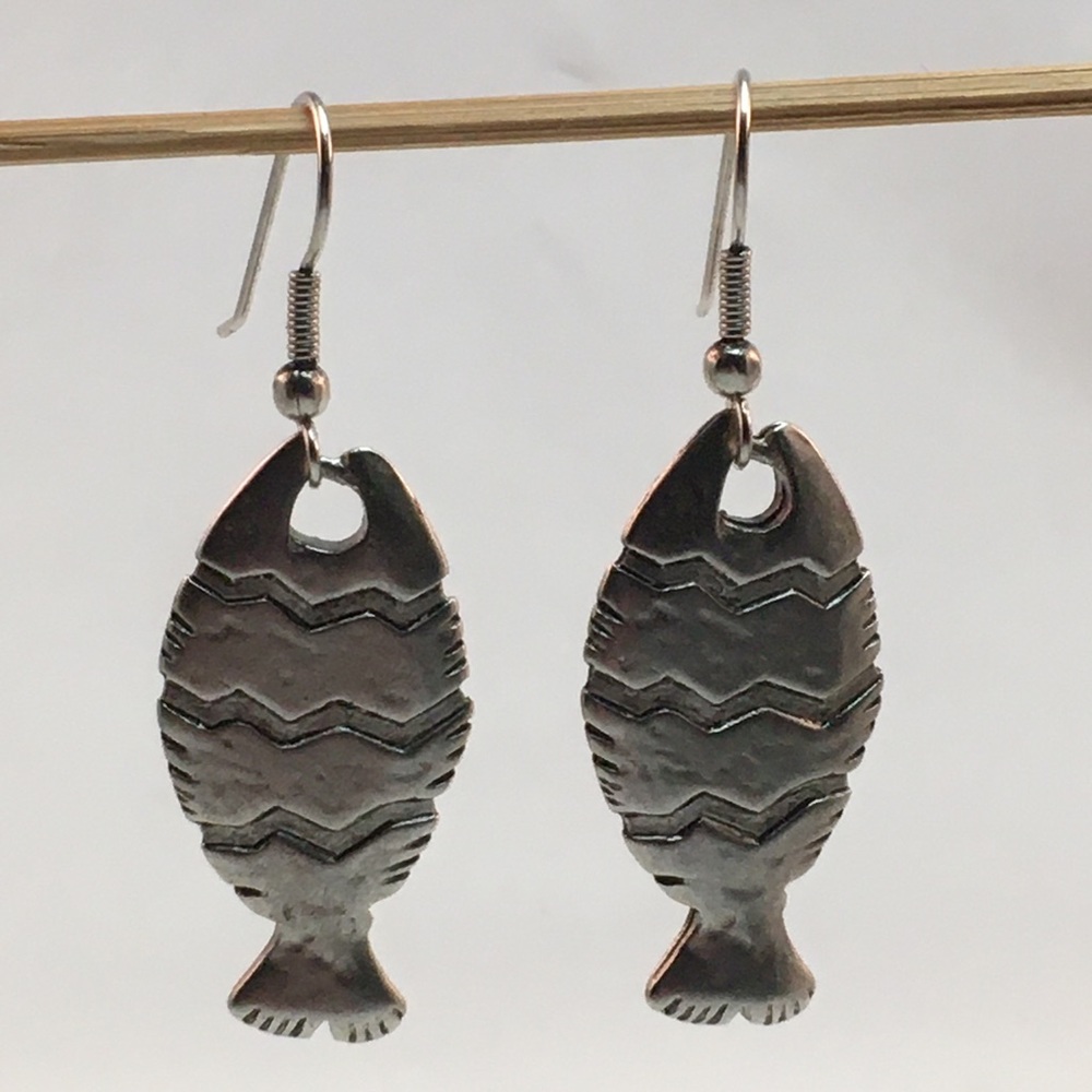 Pewter-tone Fish Dangle Earrings